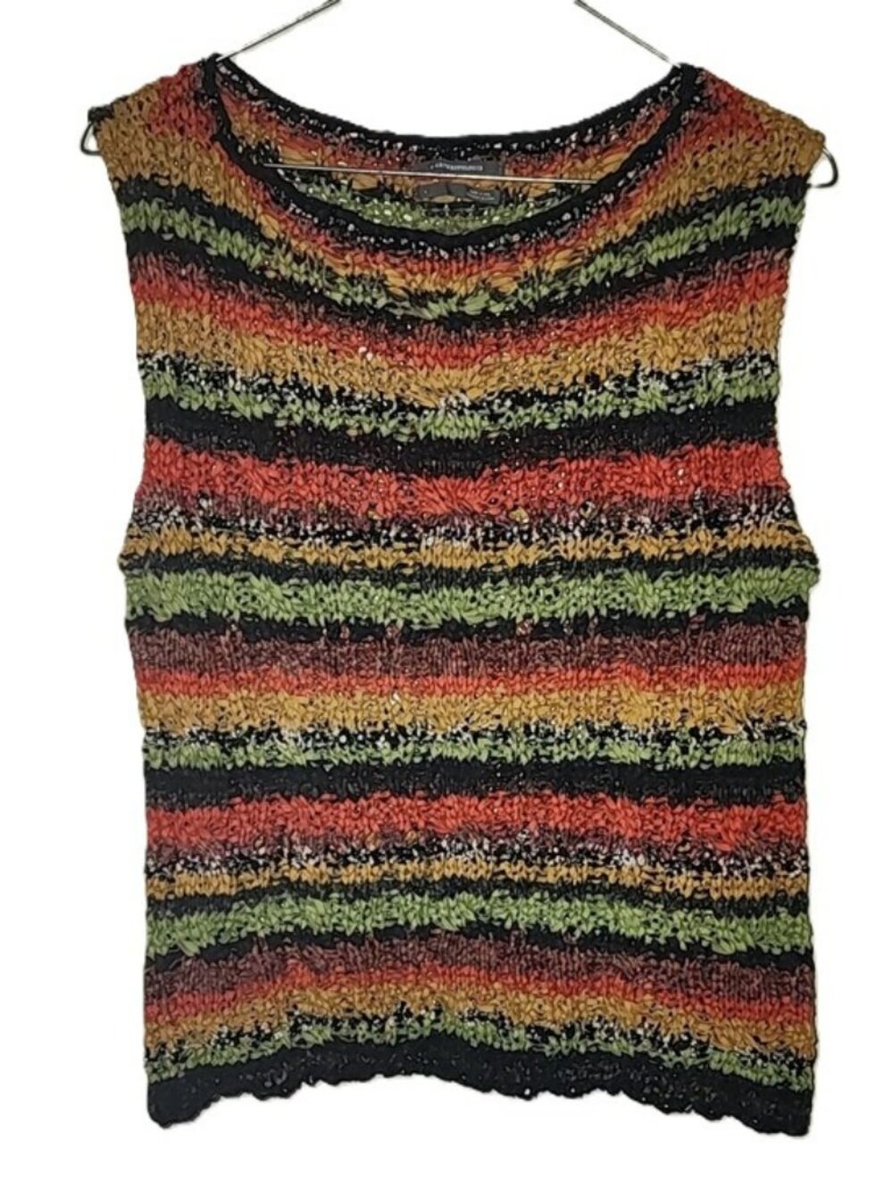 Anthropologie Audra Sweater Tank Striped Multicolor Ribbon Knit Crocheted Large